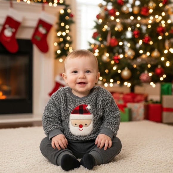 Bloomin Baby Fuzzy Christmas Sweater 0/3 Months Santa Clause Appliqué Soft - Picture 7 of 7